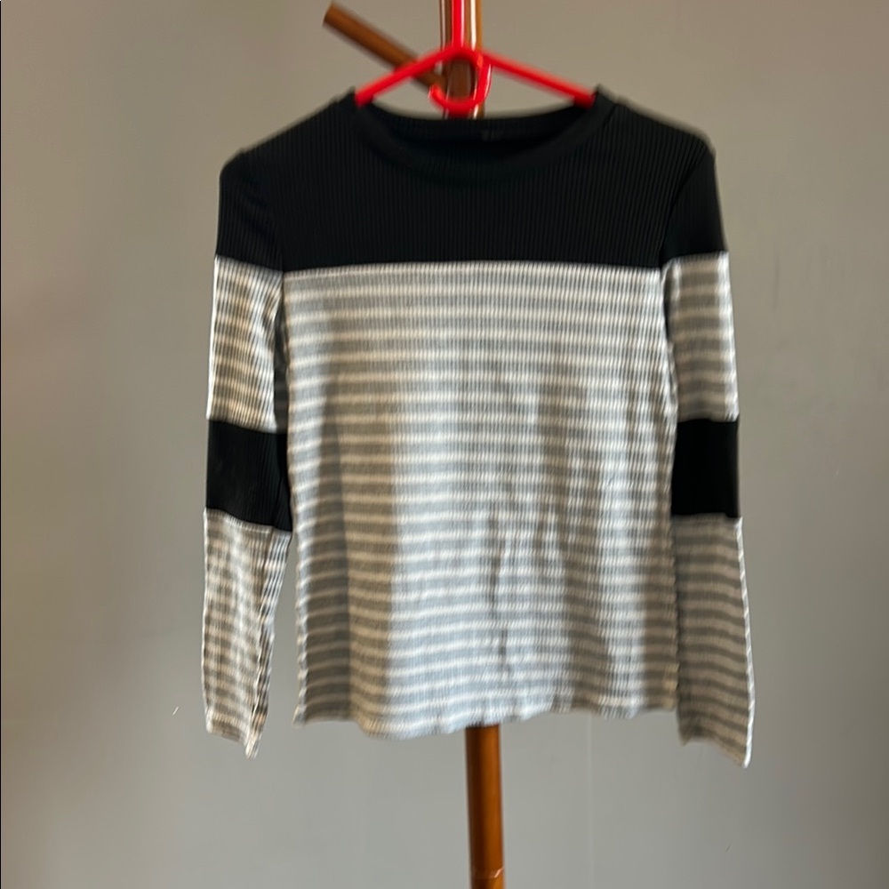 Striped Black and Gray Long Sleeve Top